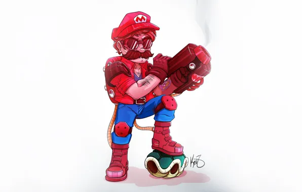 Gun, Art, Mario, Concept Art, Minimalism, Characters, Super Mario, by Kevin Zapata