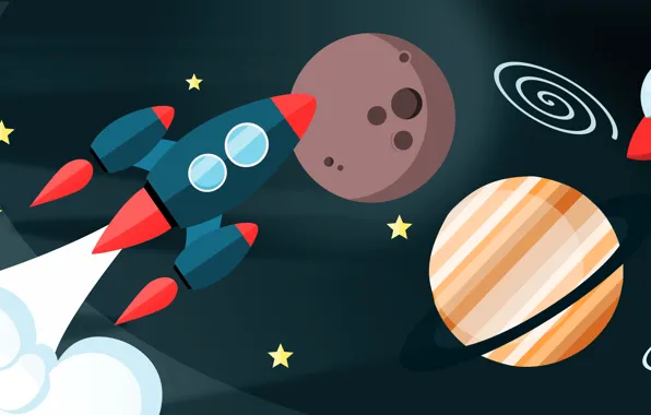 Картинка космос, полет, планеты, вектор, ракета