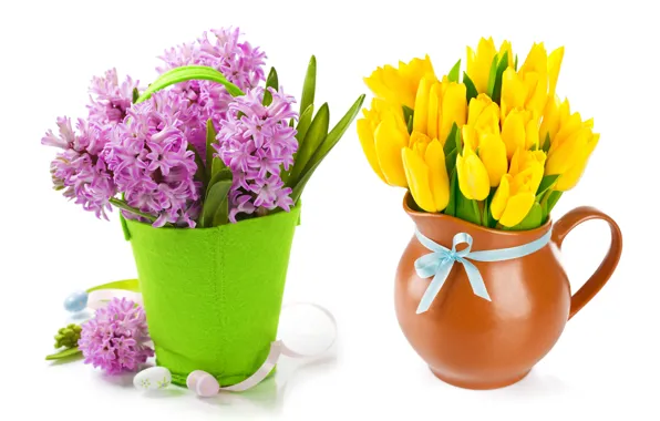 Картинка яйца, букет, тюльпаны, flowers, tulips, spring, easter, гиацинты
