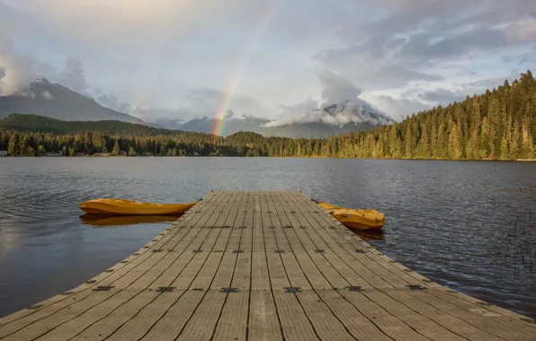 Rainbow, lake, pier, dock