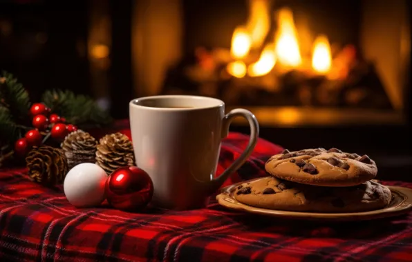 Огонь, пламя, Рождество, кружка, чашка, Новый год, камин, напиток