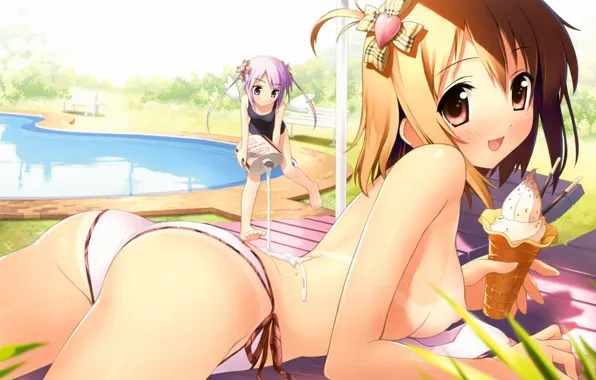 Girl, sexy, ass, pool, boobs, anime, beautiful, short hair