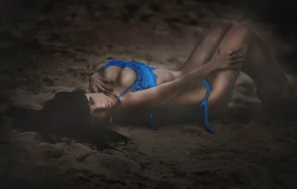 Lingerie, Model, Blue, Beach, Style, Girls, Sand, Fashion