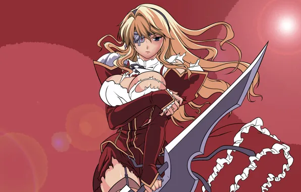 Грудь, девушка, меч, freezing, satellizer el bridget, повязка на глазу