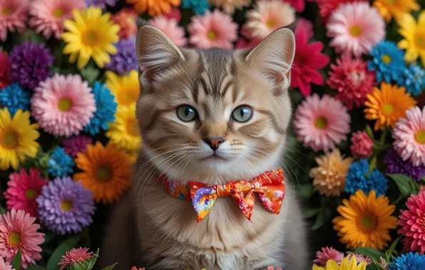 Кошка, взгляд, поза, котенок, мордашка, ИИ-арт, нейросеть
