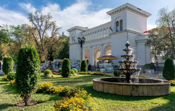 Картинка пейзаж, город, фонтан