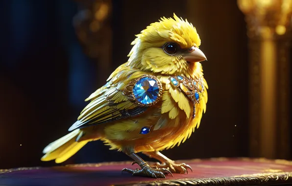 Картинка yellow, birds, jewel, AI art