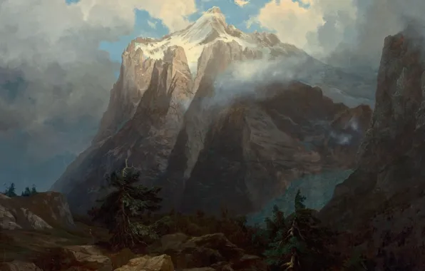 Картинка пейзаж, горы, Альберт Бирштадт, Mount Brewer from King's River Canyon. California