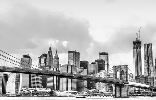 Мост, город, дома, NYC, Manhattan Bridge