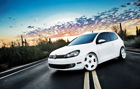 Картинка белый, закат, Volkswagen