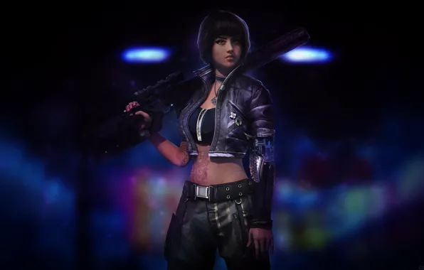 Девушка, Пистолет, Стиль, Girl, Оружие, Fantasy, Gun, Marine