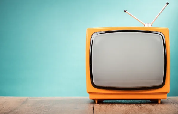 Картинка оранжевый, антенна, телевизор, голубой фон