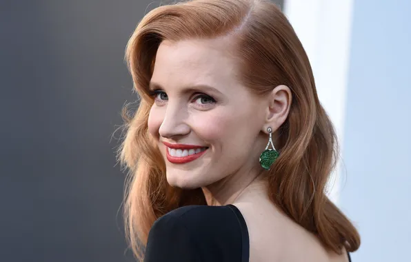 Взгляд, поза, улыбка, портрет, макияж, актриса, hair, Jessica Chastain