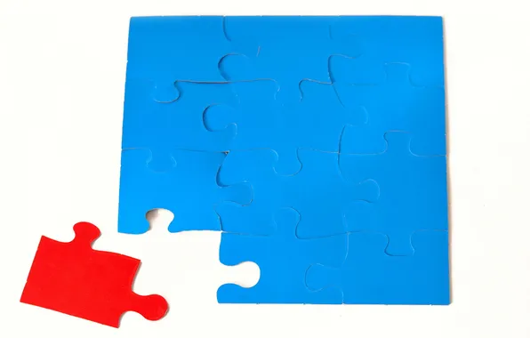 Red, blue, puzzle, pieces, doubt