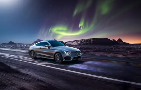 Рендеринг, Mercedes-Benz, скорость, северное сияние, AMG, C63, CGI, C-Class