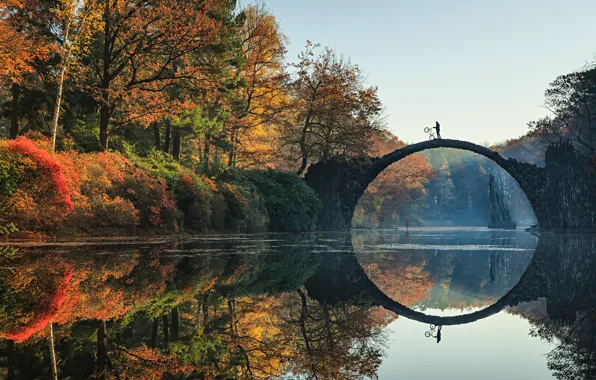 Картинка осень, мост, Германия, Bridge, Germany, autumn, eastern, Rakotz