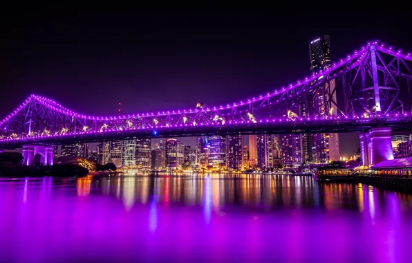Мост, река, здания, дома, Австралия, ночной город, небоскрёбы, Australia
