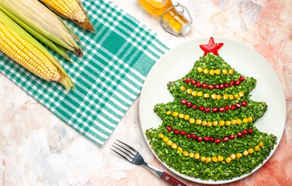 Кукуруза, Новый год, ёлочка, салат