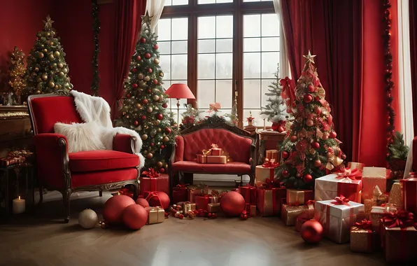 Картинка комната, елка, интерьер, Рождество, Новый год, Christmas, view, tree