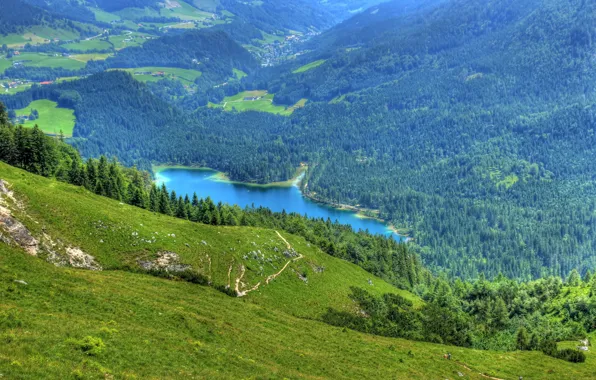 Пейзаж, природа, озеро, Германия, Бавария, сверху, Ramsau bei Berchtesgaden