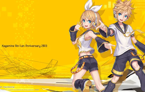 Девушка, Парень, vocaloid, Kagamine Rin, вокалоид, Бантик, Rin, Kagamine Len