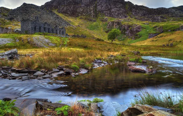 Горы, природа, река, камни, фото