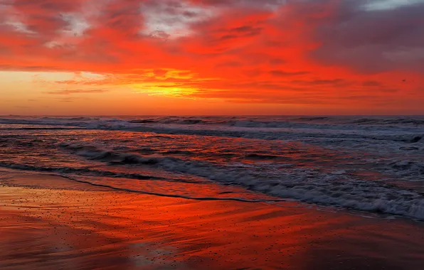 Картинка море, закат, красный