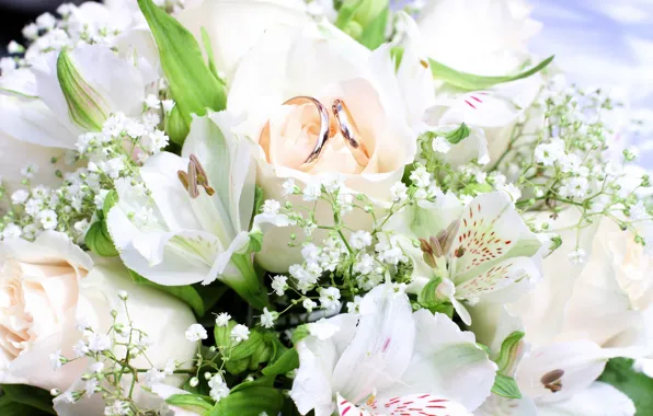 Цветы, букет, кольца, flowers, bouquet, rings