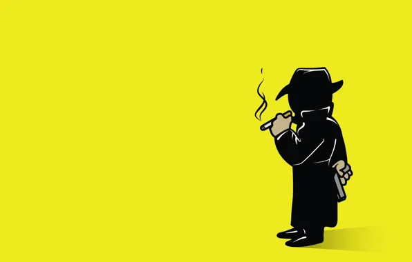 Gun, Fallout, minimalism, yellow background, cigarettes, video games, simple background, Vault Boy