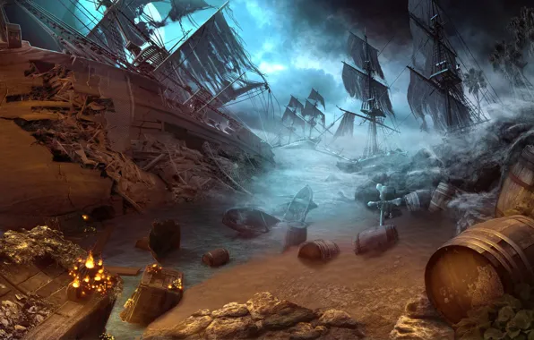 Shipwrecks headogun, games illustration, HOPA