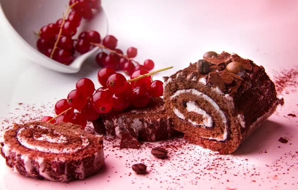 Ягоды, кусочки, миска, россыпь, красная, розовый фон, крем, десерт