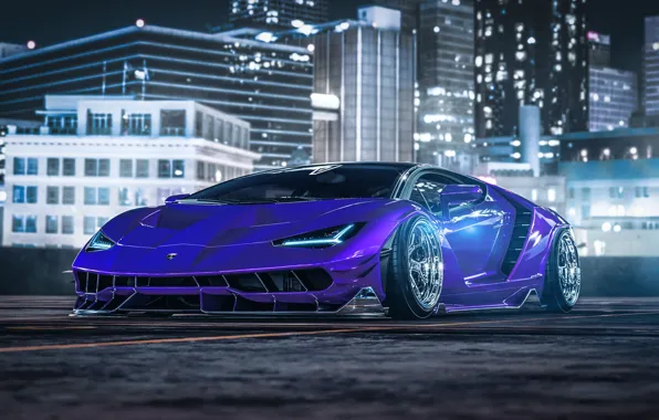 Авто, Ночь, Город, Lamborghini, Машина, Car, Art, Render