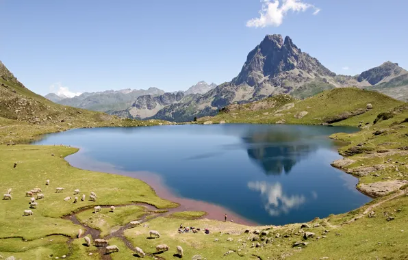 France, mountains, Lake, Pyrénées, Pic du midi d'Ossau