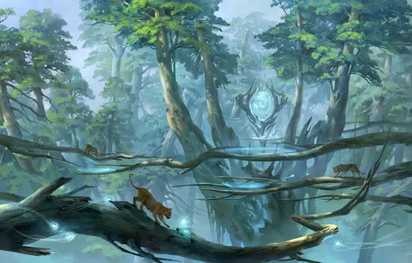 Картинка лес, портал, фэнтези, арт, zhong wenhao, senlin
