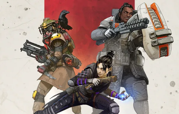 Девушка, оружие, ворон, персонажи, Apex Legends