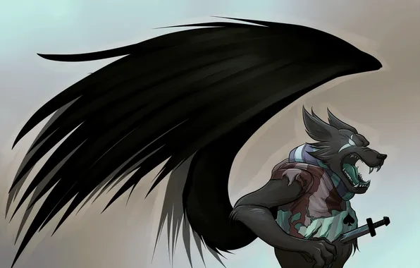 Картинка sword, wings, Wolf