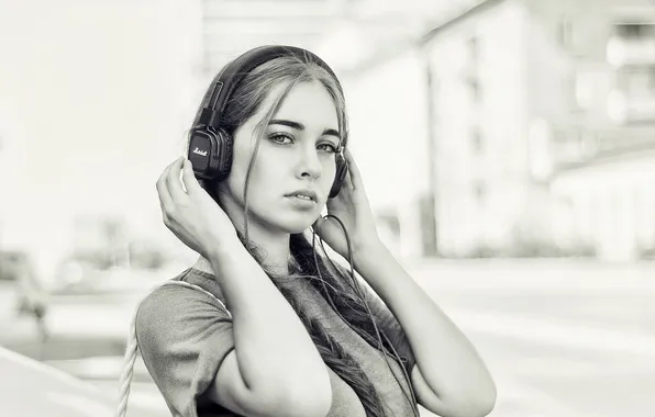 Girl, headphones, beautiful, model, sweet, look, long-haired