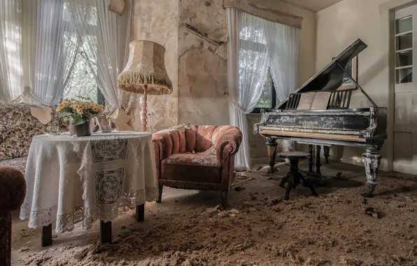 Комната, кресло, пианино