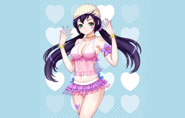 Girl, sexy, cleavage, green eyes, long hair, boobs, anime, beautiful