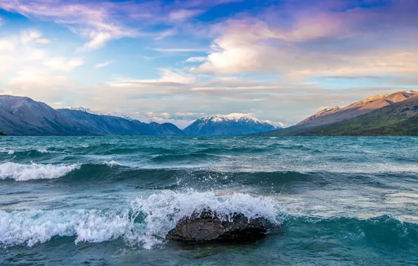Sky, New Zealand, cloud, lake, montain, kumo, Lake Ohau