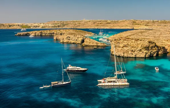Картинка море, скалы, яхты, Мальта