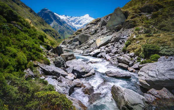 Горы, Новая Зеландия, Камни, Реки
