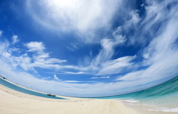 Картинка песок, вода, Облака, панорама