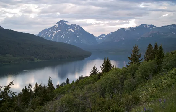 Горы, озеро, Glacier National Park, Two Medicine Lake