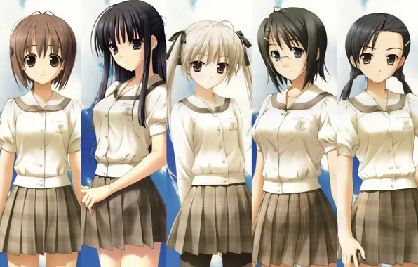 Школьная форма, Yosuga no Sora, Нао Ёрихимэ, Кадзуха Мигива, Сора Касугано, Акира Амацумэ, довочки, Кодзуэ …