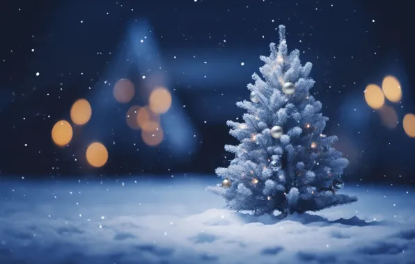 Картинка зима, снег, украшения, фон, шары, елка, Новый Год, Рождество