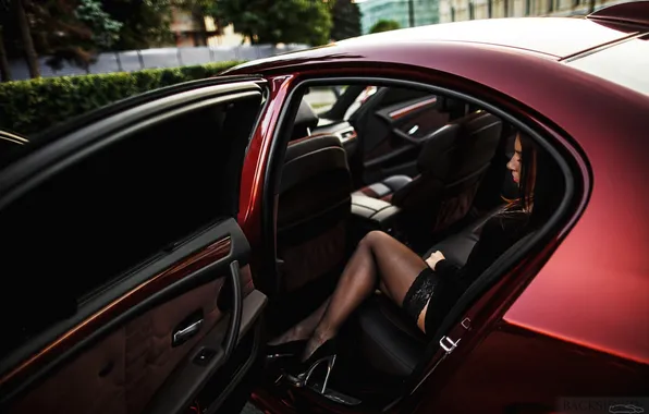 Машина, авто, девушка, чулки, BMW, Тень, girl, салон