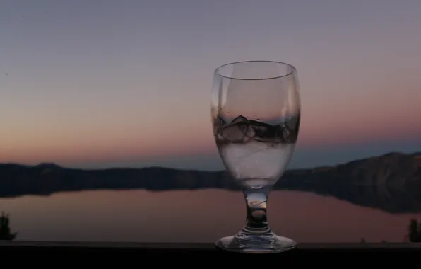 Sunset, volcano, crater lake
