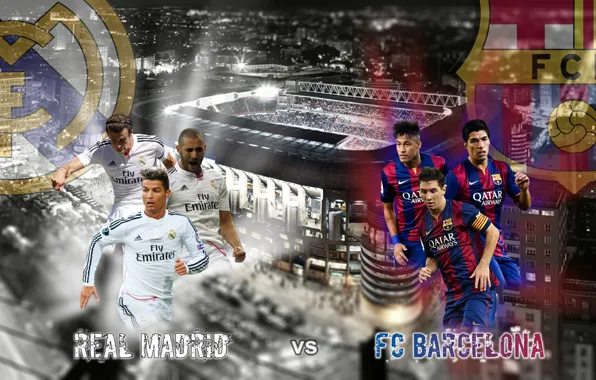 Картинка Neymar, Spain, FC Barcelona, night, El Clasico, Santiago Bernabeu, Lionel Messi, Gareth Bale