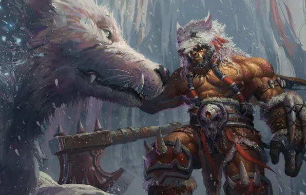 Рисунок, Воин, Волк, Blizzard, Арт, Orc, WarCraft, Illustration